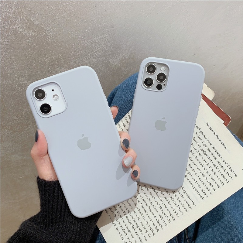 Màu xanh xám Bảo hiểm đầy đủ iPhone 12/12 PRO MAX / 12MINI / 11 PRO MAX SE2020 X XS Max XR 7 8 Plus 6s 6   Vỏ điện thoại silicon lỏng