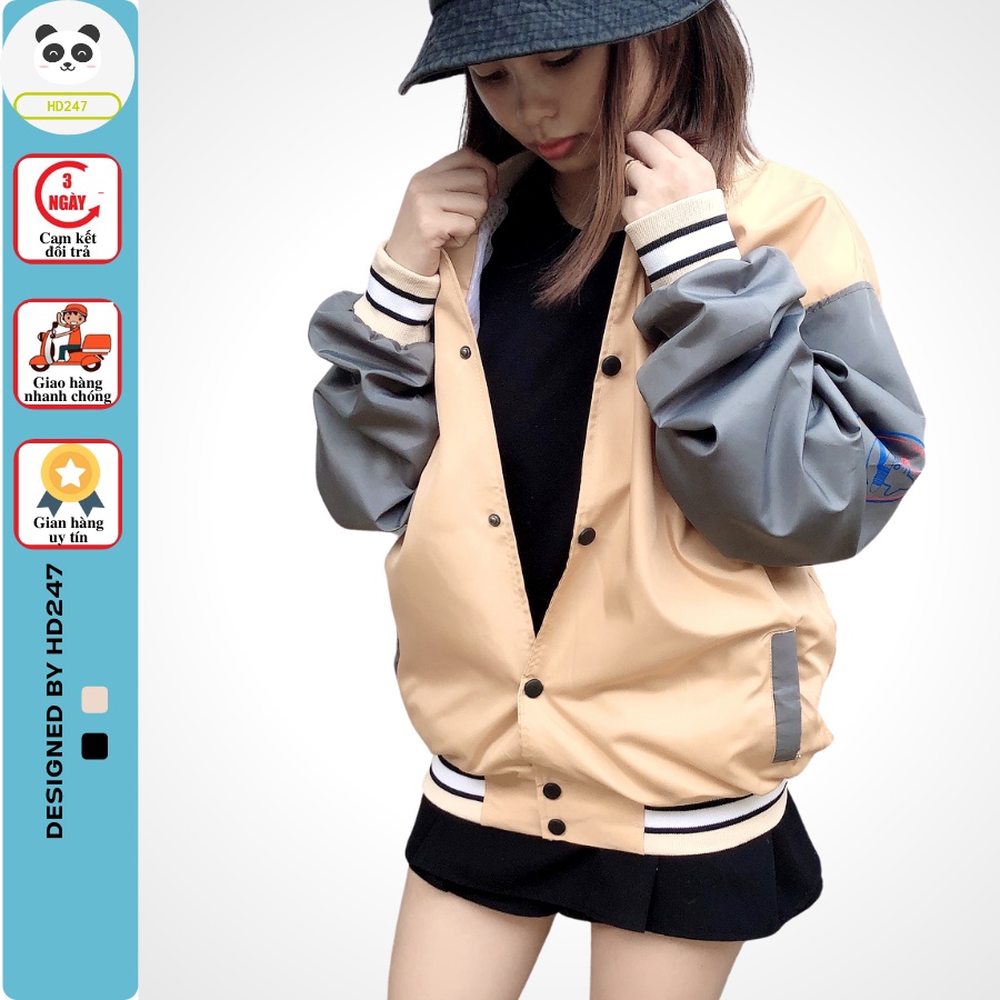 [Video+Ảnh Thật] Áo Khoác Dù Nam Nữ Kiểu Bomber In Chữ BADGE HD247 0252