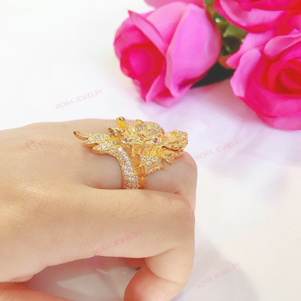 Nhẫn nam đầu rồng đính ngọc cực sang Ixora Jewelry NN06
