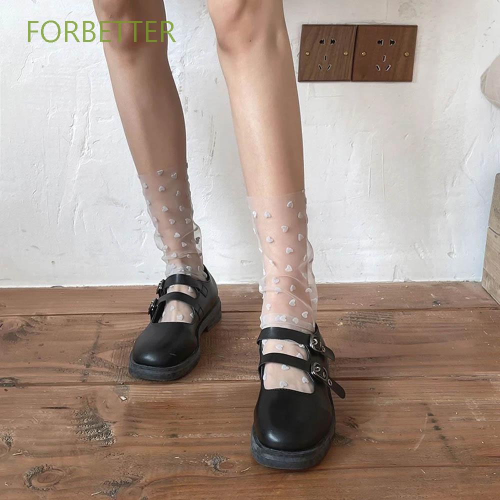 Vớ ren voan nylon trong suốt họa tiết chấm bi/trái tim nhiều màu thời trang cho nữ