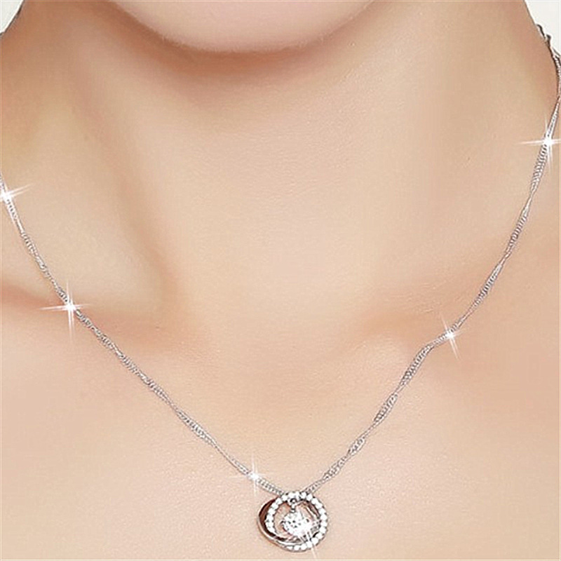 AIFEI♥👄 Silver 925 Original Necklace Women's New Ring Smart Pendant Simple All-Match Clavicle Chain Japanese and Korean Dazzling Pendant fashion Loket-S1