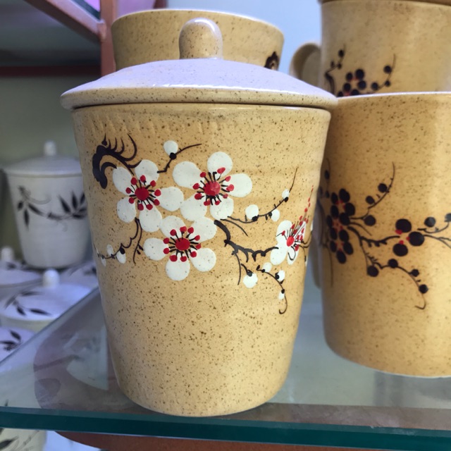 Cốc xinh Bát Tràng vẽ hoa đào men gốm mới
