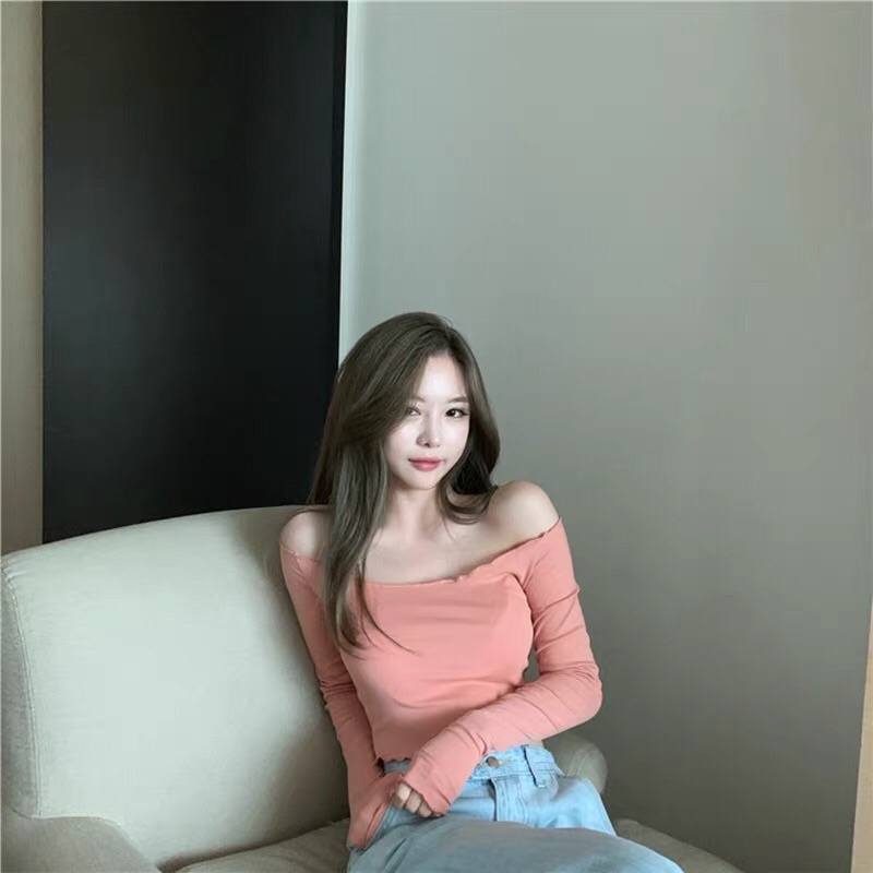 Áo croptop trễ vai trơn tay dài ôm dáng ( CÓ SẴN ) ảnh thật cuối