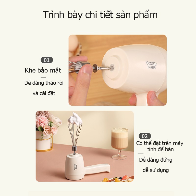 Máy đánh trứng cầm tay Lotor 5 cấp độ, thiết lập 2 đầu đánh, máy đánh trứng không dây, máy trộn kem