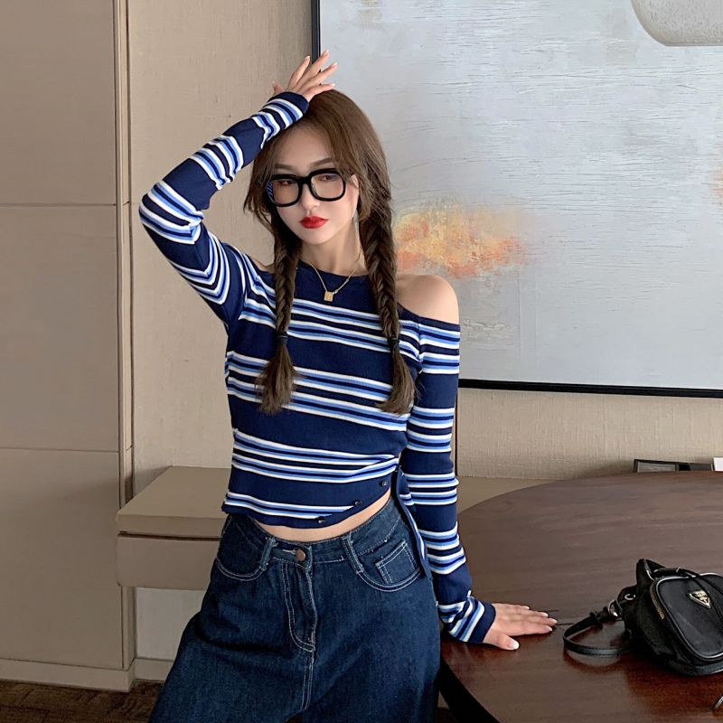 Áo thun dáng ôm họa tiết kẻ sọc thời trang cá tính cho nữ