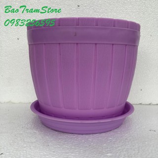 Chậu nhựa trồng cây kèm đĩa cao cấp màu tím mộng mơ ĐK 15cm BD2015