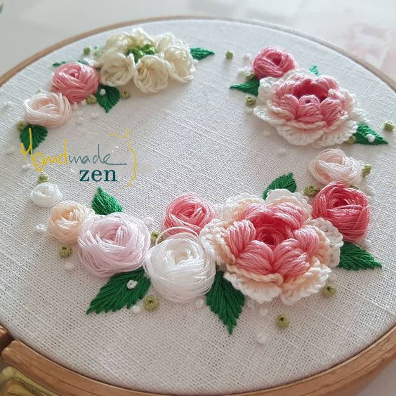 Bộ combo Nguyên Liệu tự thêu Hoa Lá Đông Xuân Phong cách Hàn Quốc Hand Embroidery Flower thêu tay - ZEN Handmade