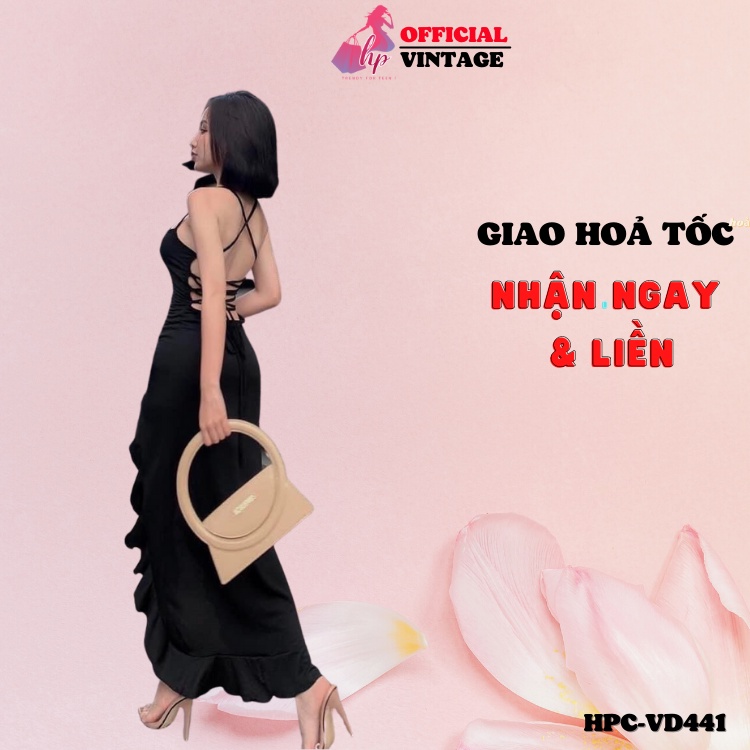 Đầm body nữ hở lưng xẻ tà màu đen, váy đan dây sang chảnh dự tiệc VD441