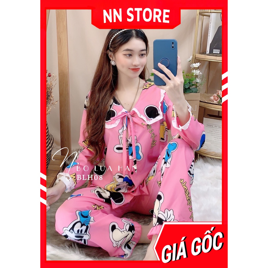 Đồ bộ nữ mặc nhà chất kate lụa siêu mềm mịn in hình bò sữa chuột Mickey Doremon Gấu in hoạt hình dễ thương BLH lụa hàn