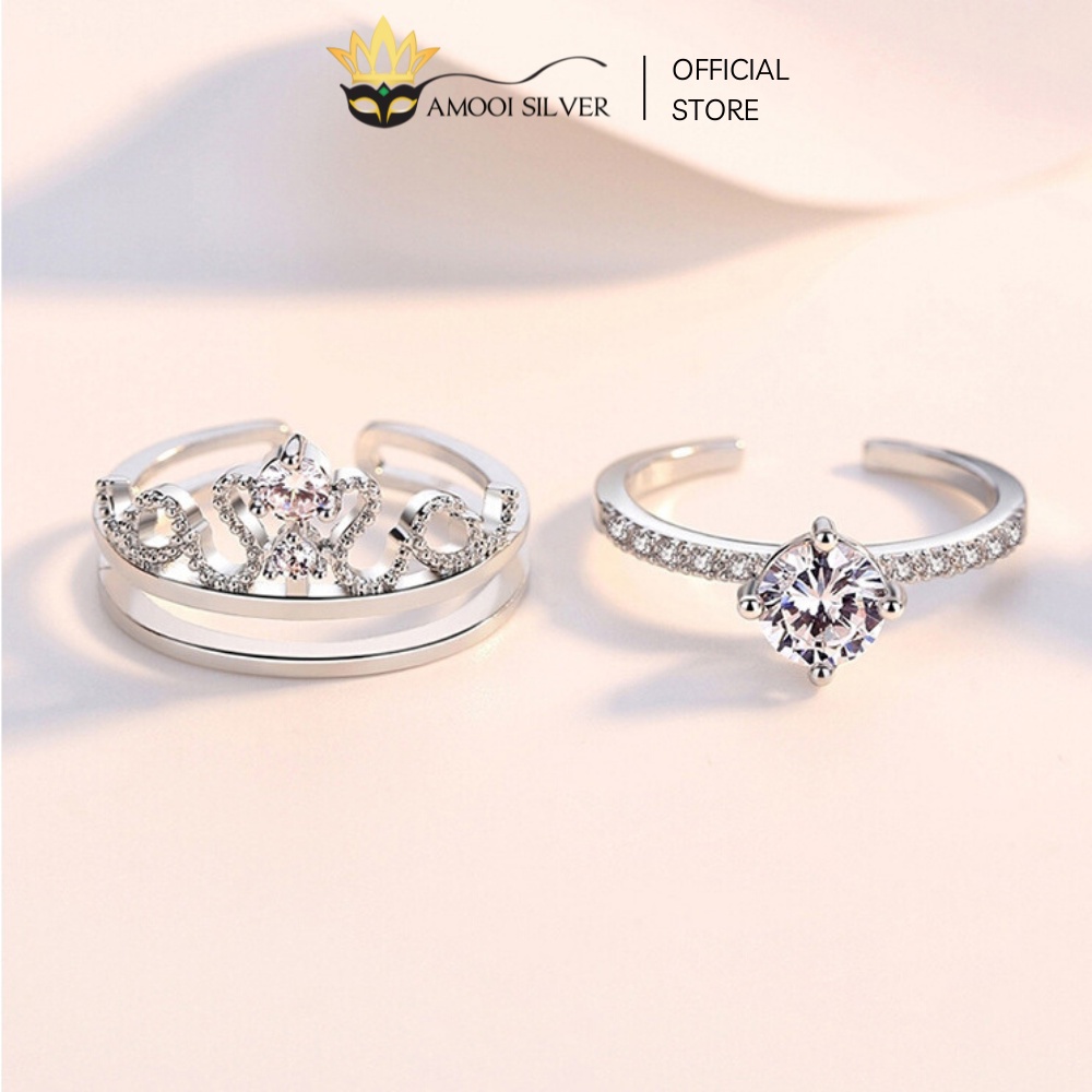 Nhẫn Bạc S925 Freesize Mẫu Vương Miện Miss Universe 2 trong 1 - Amooi Silver AN19
