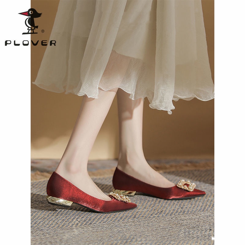 Giày Da Gót Thấp Dày Cài Khóa Vuông Cỡ 35-40 Bằng Satin Màu Đỏ Phong Cách Anh Quốc Không Mùi Có Thể Phai Màu 100 Điểm Thoải Mái Cho Nữ Giày Không Mệt Mỏi