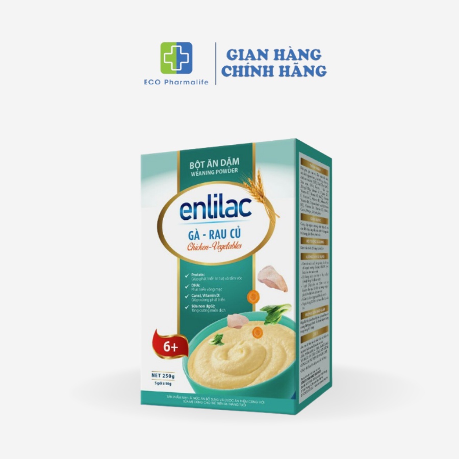 Bột ăn dặm Enlilac Cho Bé Hộp 250gr Bột ăn dặm Gà- Rau củ/ Cá hồi- Bó xôi