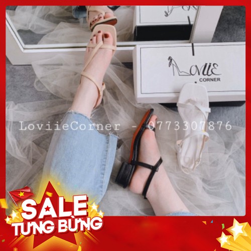 -HÀNG NHẬP KHẨU LOVIIECORNER - GIÀY SANDAL 3 PHÂN QUAI MẢNH CHÉO XỎ NGÓN 2 PHÂN ( ĐEN - TRẮNG - KEM)- SANDAL GÓT VUÔNG