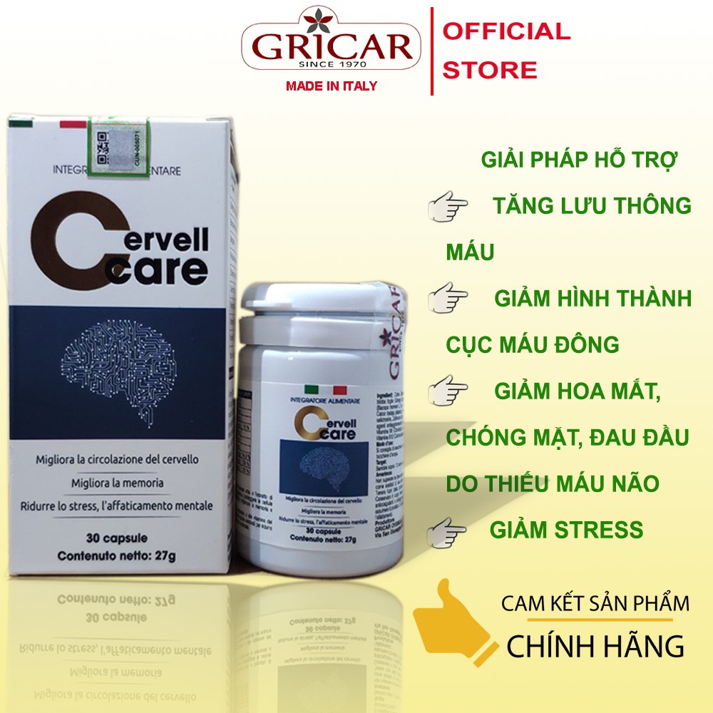 HOẠT HUYẾT DƯỠNG NÃO Cervellcare, Giảm Đau Đầu, Hoa Mắt, Chóng Mặt, Giảm Stress