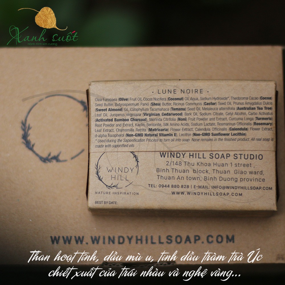 [Windy Hill Soap] Lune Noire 130g - Xà phòng bánh cao cấp từ Than hoạt tính cho da mụn