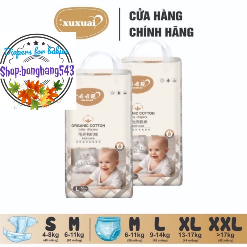 Bỉm hữu cơ XUXUAI (quần/dán) nhập khẩu chính hãng S68, M50, L48, XL44, XXL42