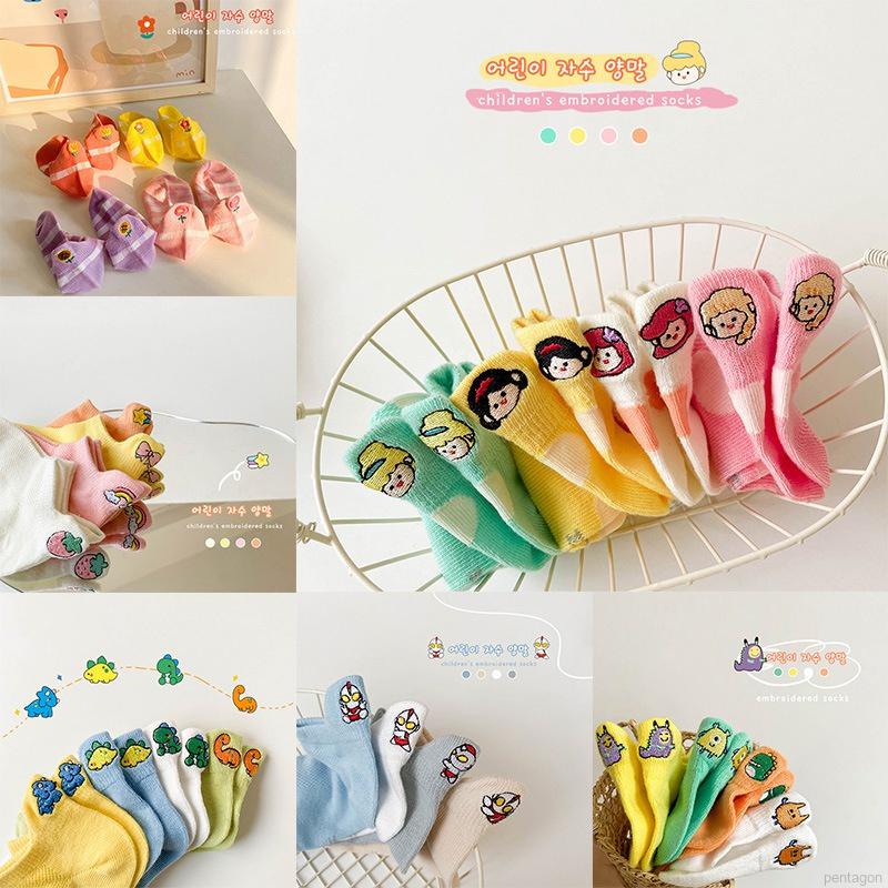 Set 4 Đôi Vớ Cổ Thấp Thêu Họa Tiết Hoạt Hình Thoáng Khí Thời Trang Mùa Hè Cho Bé