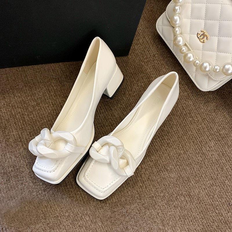 Giày Cao Gót Mũi Vuông Đế Dày Quai Xích Kim Loại Thời Trang Mùa Xuân Hàng Mới Dành Cho Bạn Nữ