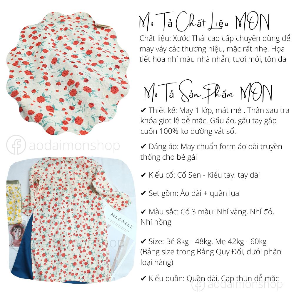 Áo Dài Hoa Nhí Cho Mẹ Và Bé Hạ Vy 3 Màu Đỏ - Hồng - Vàng