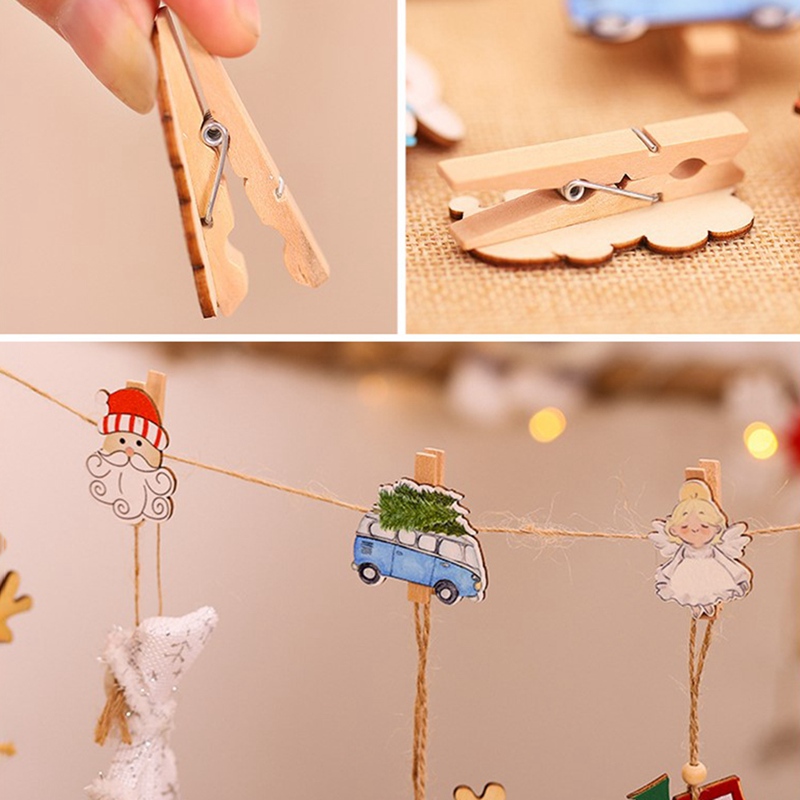 Set 6 Kẹp Gỗ Mini Hình Ông Già Noel Dùng Treo Ảnh Trang Trí Giáng Sinh