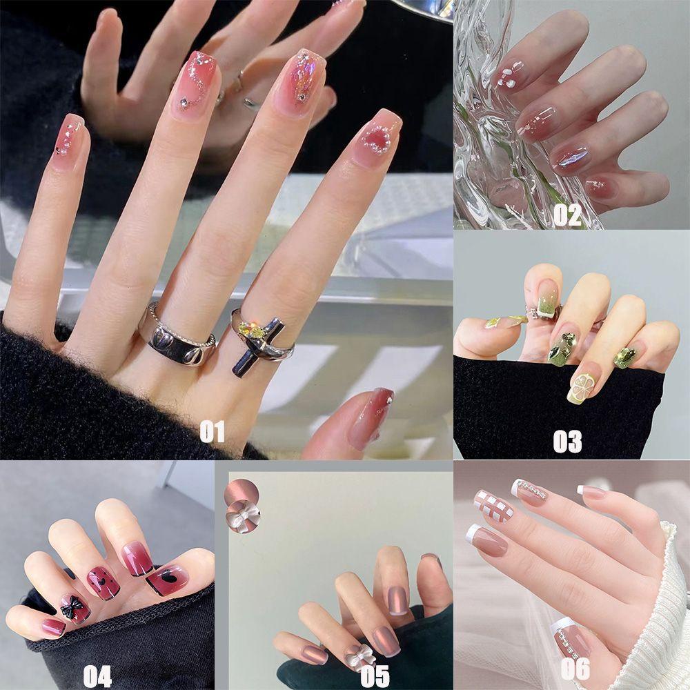 Hộp 24 Móng Tay Giả Ngắn / Tròn / Vuông Có Thể Tháo Rời