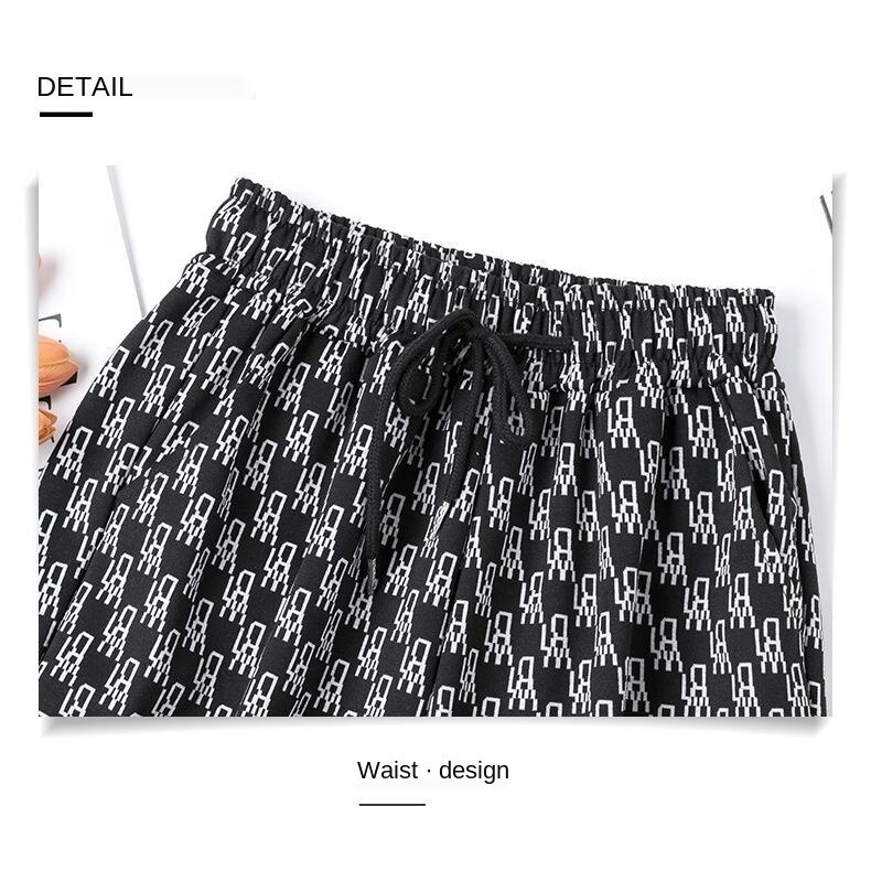 Letter Printed Spring and Summer Sweatpants Women's Loose Track Pants All-Matching Youthful-Looking Ankle-Tied Hong Kong Style Harem Pants Casual Wide-Leg Pants