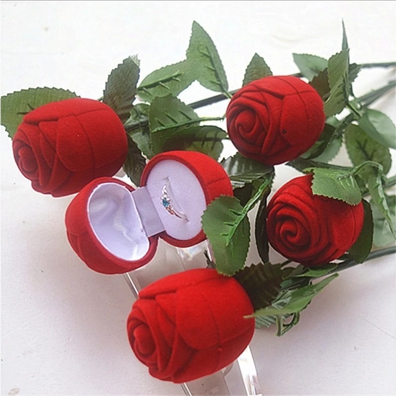 Hộp đựng nhẫn/ dây chuyền/ hoa tai kiểu dáng nhánh hoa hồng 3D lãng mạn cho lễ đính hôn/ đám cưới/ lễ tình nhân
