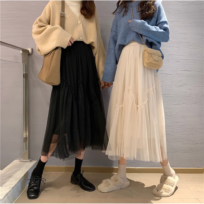 Xiaozhainv Chân váy lưới Midi thời trang nữ | BigBuy360 - bigbuy360.vn