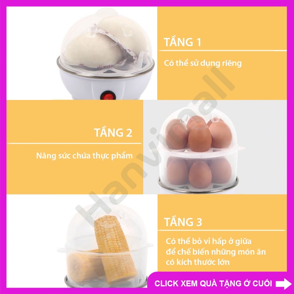 Nồi hấp trứng mini 2 tầng đa chức năng, dùng hấp trứng, bánh bao, rau củ, hải sản