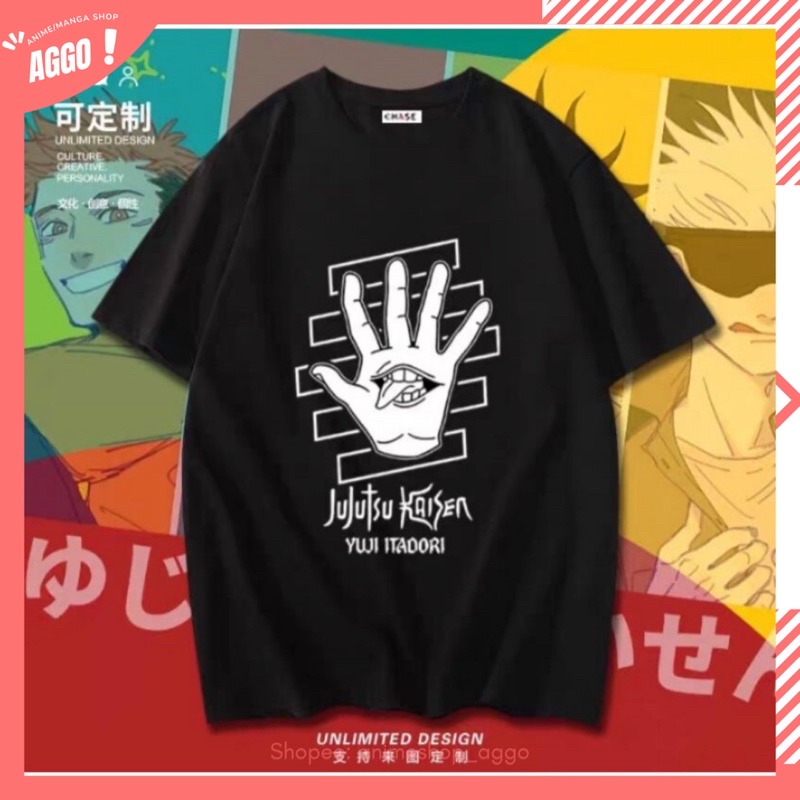 Áo Thun Tay Lửng Đen In Hình Anime Jujutsu Kaisen Gojo Satoru