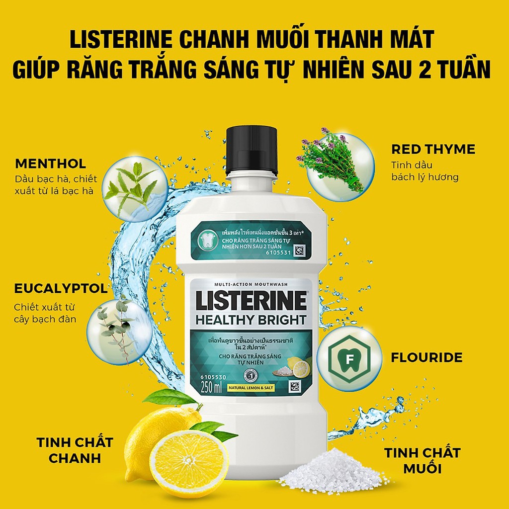 Nước Súc Miệng Trắng Sáng Listerine Healthy Bright Chanh Muối 250ml