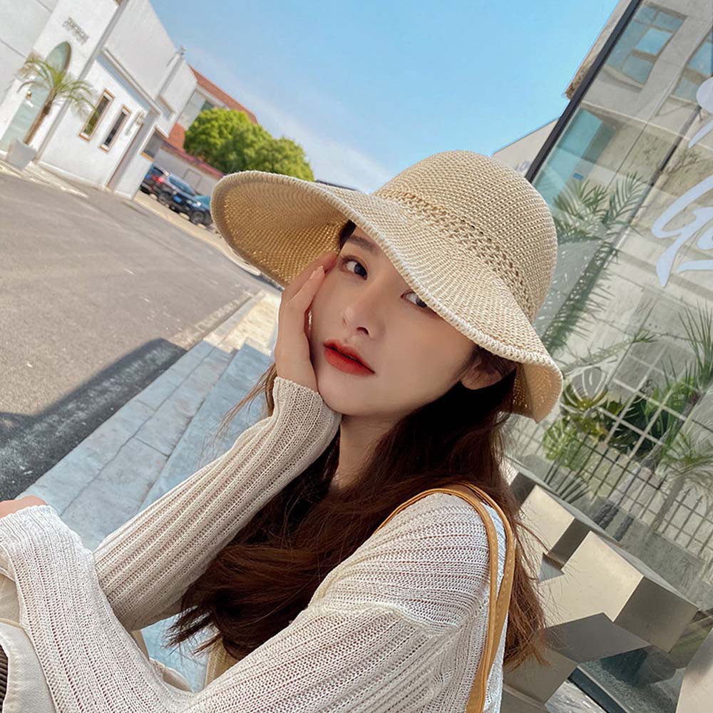 Mũ Cói Rộng Vành Hở Chóp Đính Nơ Thời Trang Mùa Hè Nhiều Màu Tùy Chọn Cho Nữ