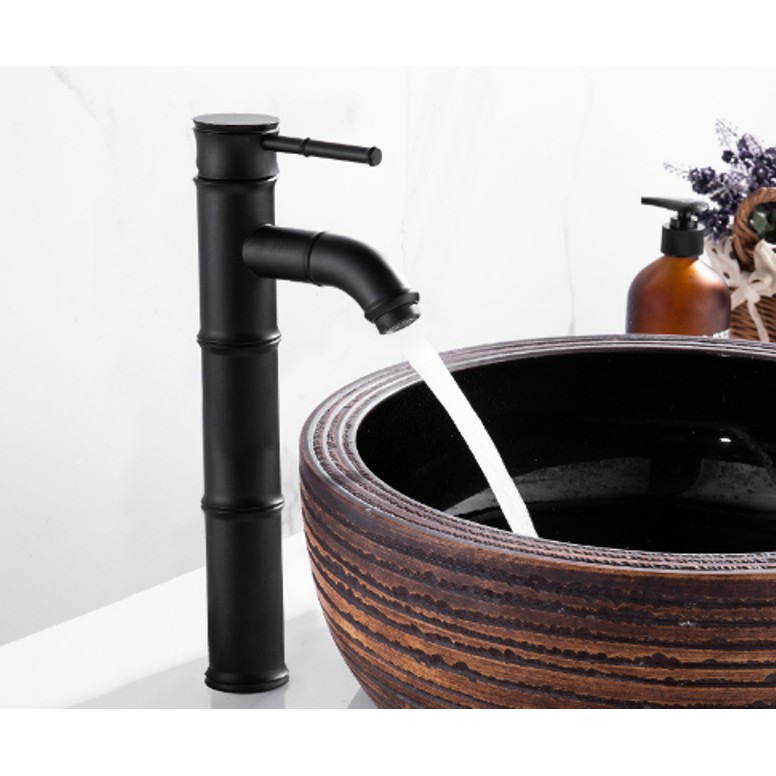 Vòi lavabo cao giả cổ nóng lạnh màu đen cao cấp MS3- dùng cho lavabo đặt bàn | BigBuy360 - bigbuy360.vn