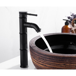 Vòi lavabo cao giả cổ nóng lạnh màu đen cao cấp MS3- dùng cho lavabo đặt bàn