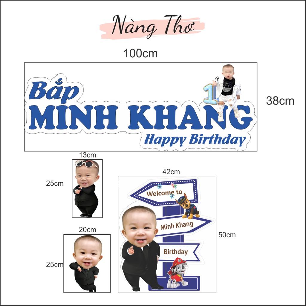 Bộ Chibi sinh nhật dành cho bé siêu iu, hình chibi, bảng tên, welcome sinh nhật, thiết kế riêng theo mỗi bé