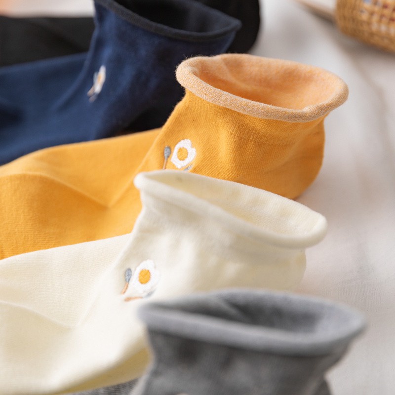 Set 5 đôi tất nữ cổ thấp Bivota vớ nữ cute thêu họa tiết đồ ăn siêu xinh T35