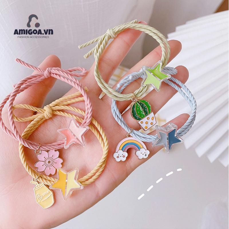✨✨Dây Cột Tóc Co Giãn Phối Dây Xích Họa Tiết Ngôi Sao/Cầu Vồng Hoạt Hình Đáng Yêu