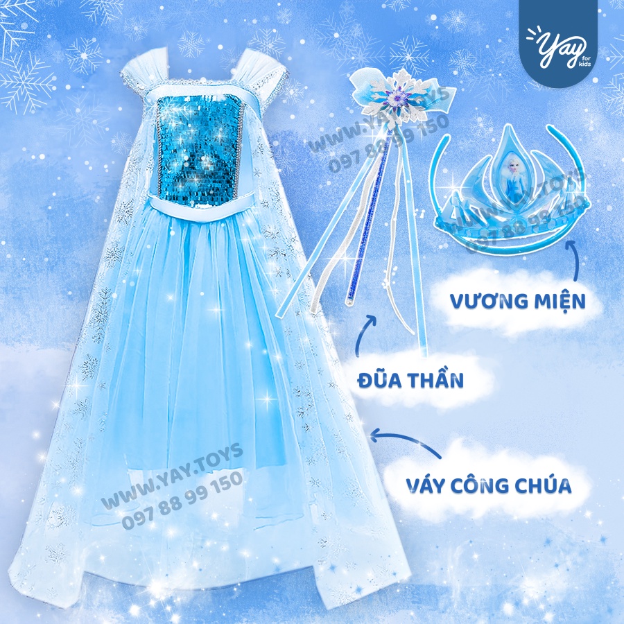Váy Nữ Hoàng Băng Giá Elsa Kèm Phụ Kiện  - Frozen 1 - Yay