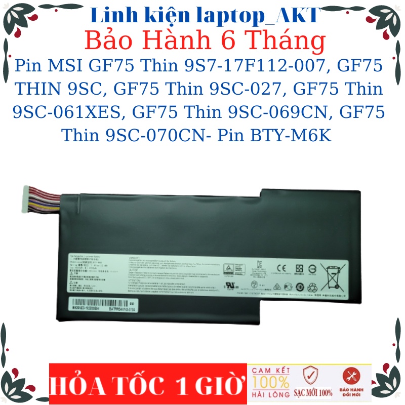 Pin laptop MSI GF75 Thin 9S7-17F112-007, GF75 THIN 9SC, GF75 Thin 9SC-027, GF75 Thin 9SC-061XES, GF7
