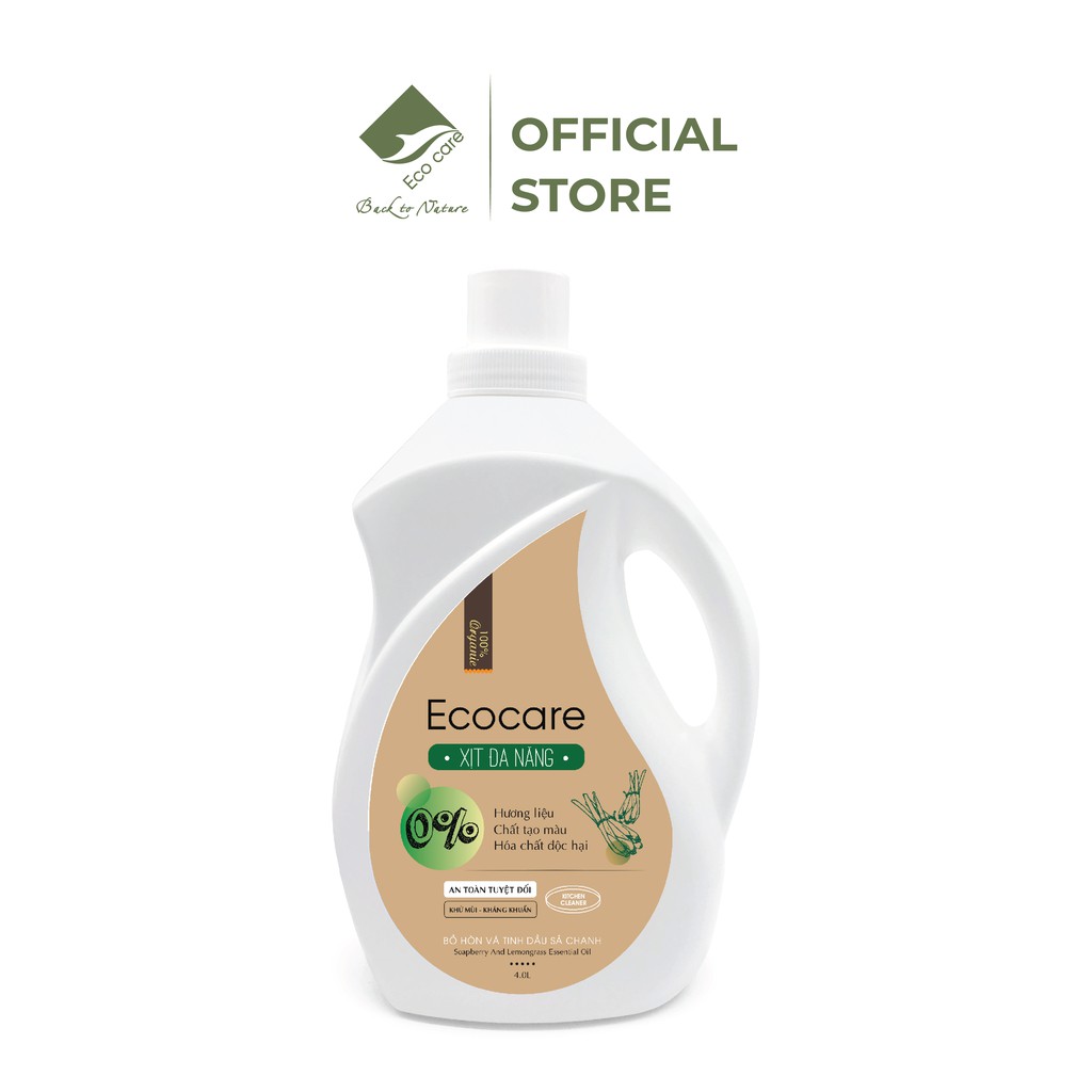 Bình xịt tẩy đa năng hữu cơ bồ hòn ECOCARE 4000ml kết hợp tinh dầu tự nhiên Quế, Sả chanh