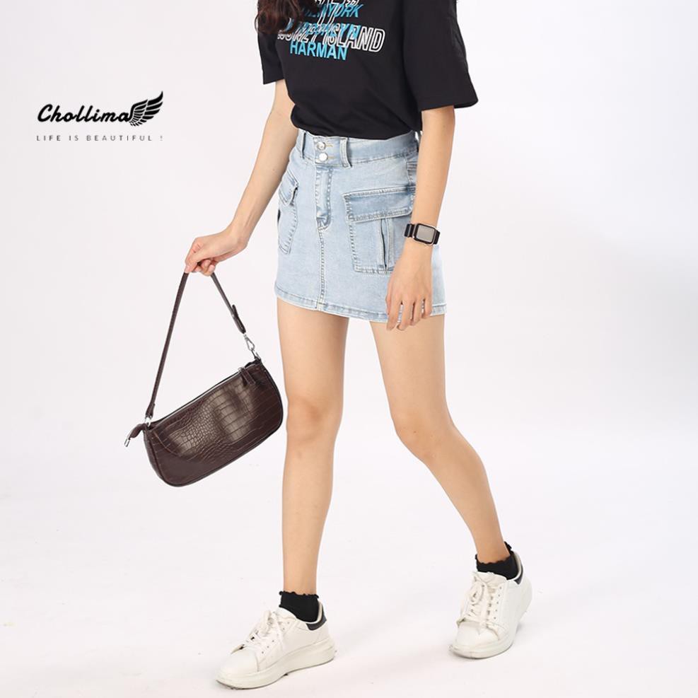 Váy jeans co giãn Chollima túi hộp có quần trong màu xanh trắng VAY003 – váy bò ulzzang Đẹp ⚡