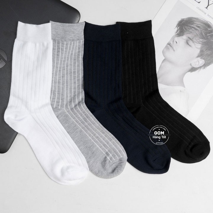 Tất giày tây nam cổ cao họa tiết gân chìm lịch lãm, vớ nam cổ cao chất liệu cotton cao cấp - GOM-TAYGANCHIM-1DOI