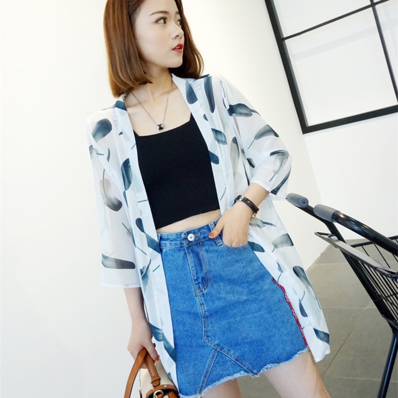 Áo Khoác Cardigan Kimono Tay Dài Chống Nắng In Họa Tiết Hoa Thời Trang Hàn Quốc Dành Cho Nữ