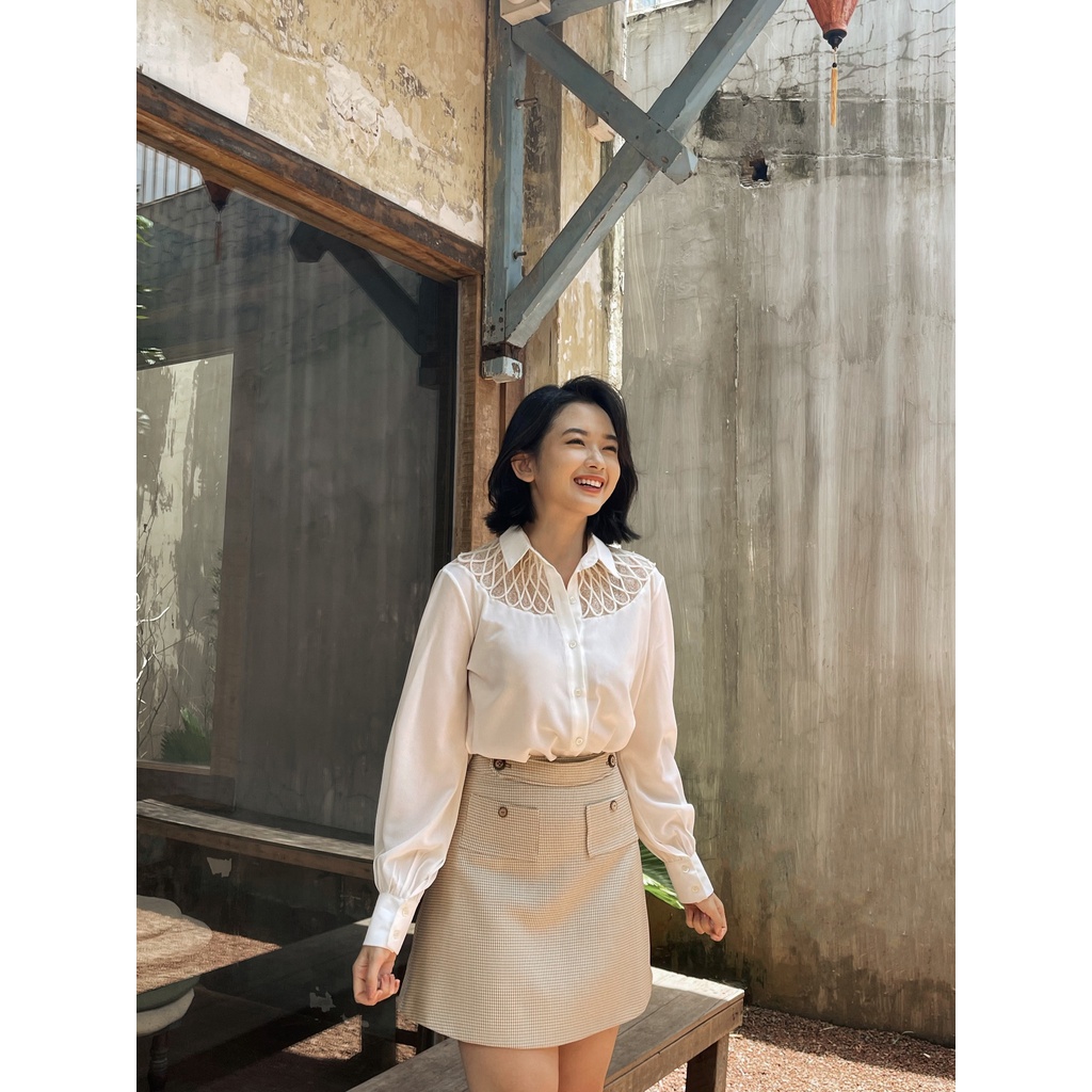 MAVEN - Chân váy caro nâu dáng A Calyn Skirt