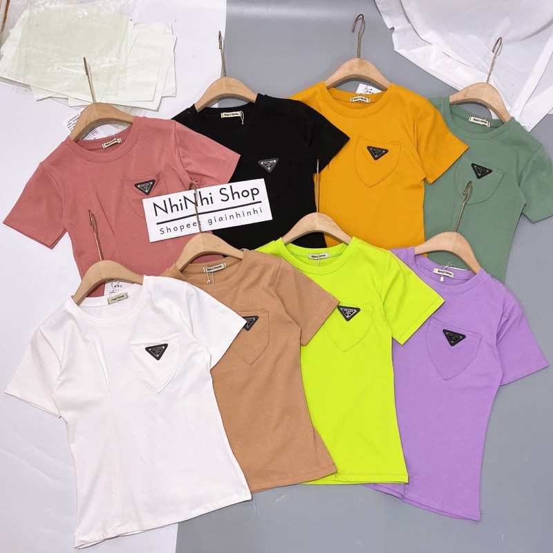 Áo thun ôm cổ tròn túi ngực, Áo phông cổ tròn ngắn tay dáng ôm vải cotton co giãn CS1060 - NhiNhi Shop