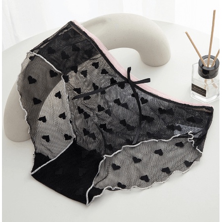 [Ảnh thật] Quần lót ren sexy viền màu phối hoạ tiết trái tim quyến rũ cho nàng M16