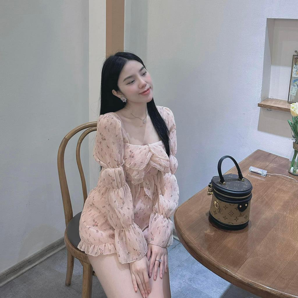 Set hoa xốp bèo tầng chun tay về màu hồng siêu xinh BN66