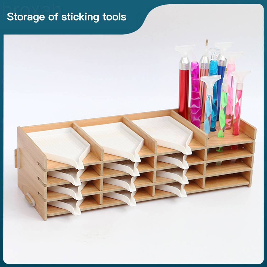 Wooden Diamond Painting Tools Storage Tray DIY Multi-layer Rack Drilling Pen Organizer broxah