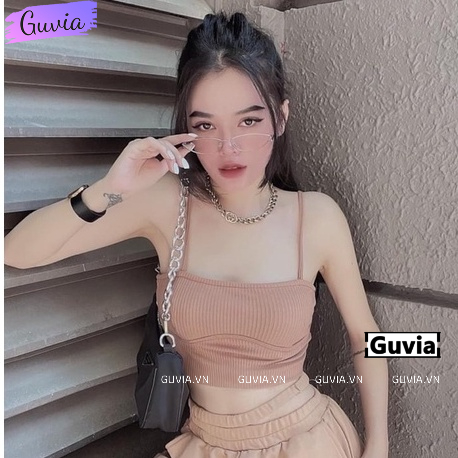 Áo Croptop 2 DÂY KIỂU VÂN NGỰC Nữ Có Mút Ngực, Áo Kiểu Chất Thun Gân Nhiều Màu GUVIA CR101