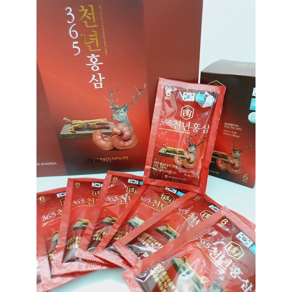 Nước Hồng Sâm Nhung Hươu Linh Chi 365 Hàn Quốc hộp 60 gói x 70ml